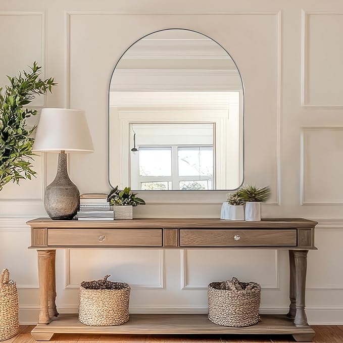 ANDY STAR Arched Mirror, 30 x 36 Inch Polished Chrome Wall Mirror in Stainless Steel Metal Frame, Arch Top Rounded Corner 1 Inch Deep Set Design Wall Mount Hangs Vertical