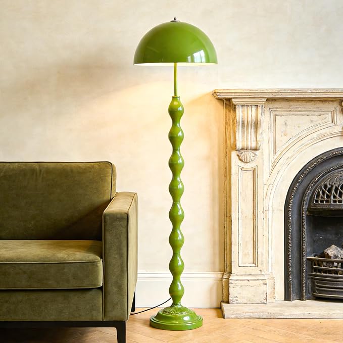 Unique Floor Lamp Creative Green Mushroom Lamp Standing Lamp with 38CM Wide Iron Shade and Foot Switch Modern Floor Light for Living Room, Bedroom, Office, Corner