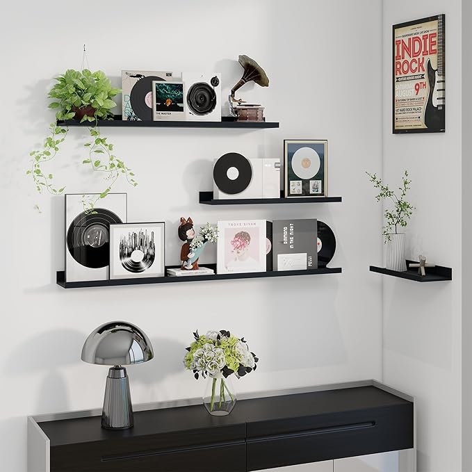 Axeman Picture Ledge Shelf | 24 Inch Black Floating Shelves Set of 3 | Rustic Wood Wall Shelves with Lip | 24" Black Picture Shelf for Wall with Ledge | Photo Shelves