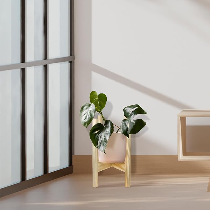 Casual Home Mid-Century Modern Wood Plant Display Stand, Fit Up to 10", Plant and Pot NOT Included - Natural