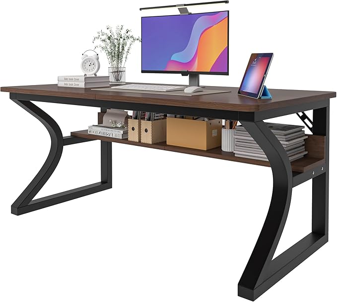 AZN Computer Desk, 47x24 in Computer Desk, Office Desk w/Storage & U-Size Metal Frame for Home Office Bedroom Gaming, Office Desk w/Water-Resistant, Scratchproof Surface, Dark Walnut