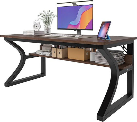 AZN Computer Desk, 47x24 in Computer Desk, Office Desk w/Storage & U-Size Metal Frame for Home Office Bedroom Gaming, Office Desk w/Water-Resistant, Scratchproof Surface, Dark Walnut