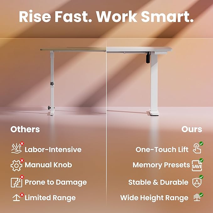 HUANUO Electric Standing Desk,40" x 24" Height Adjustable Desk, 4 Memory Height Settings, Sit to Stand Up Desk for Home Office, with Headphone Hook, Cable Manager, White