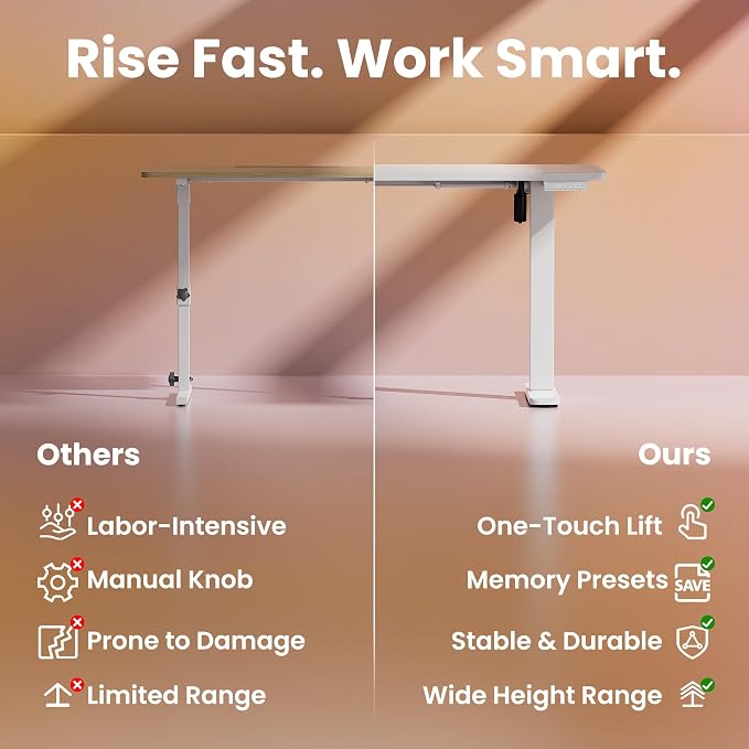 HUANUO 43 x 24 inch Electric Standing Desk Adjustable Height, 4 Memory Height Settings, Sit Stand Up Desk for Home Office & Computer Workstation, White