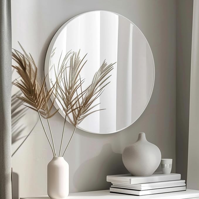 Sunniry White Round Mirror 26 inch, Circle Bathroom Mirror Matte Metal Frame, Circle Mirrors for Living Room, Bathroom, Wall, Hallway.