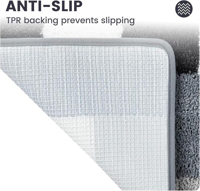 Checkered Bath Mat - Super Absorbent, Soft and Thick, Rubber Backing Non-Slip, Machine Washable Shower Rug, Bath Mat, Bathroom Home Decor Accessories, 16"x24" (40x60cm), Black