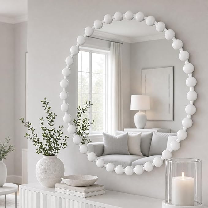 Madison Park 36 inch White Round Mirror, Round Mirrors for Wall Decor, Metal Frame Circle Mirrors for Bathroom, Living Room, Circle Wall Metal Art Mirror