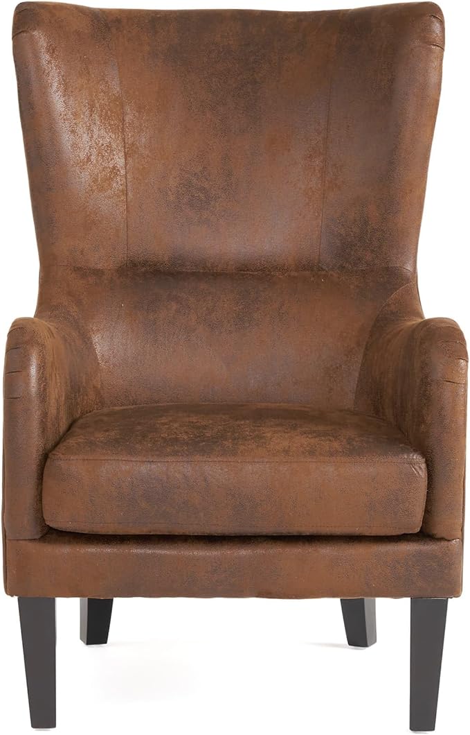 Mid-Century Modern Wingback Chairs, Accent Club Chair with Nailhead Trim, Faux Leather Armchair Sofa Reading for Living Room Single Sofa Armchair Office
