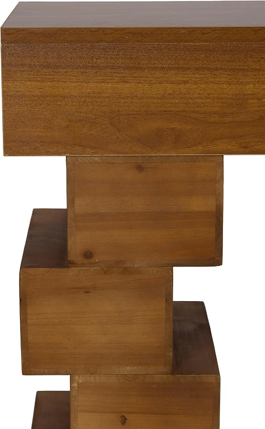 Wood Console Table, 47.24" Retro Long Boho Sofa Table Behind Couch with Geometric Block Stacked Design, Wooden Narrow Sofa Table Hall Table for Living Room Foyer Entrance Entryway, Brown