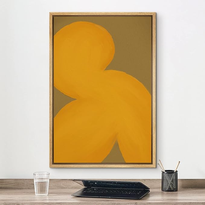MUDECOR Framed Canvas Print Wall Art Geometric Mid-Century Yellow Polygon Abstract Shapes Illustrations Minimalism Decorative Bohemian Colorful Zen for Living Room, Bedroom, Office - 24"x36" Natural