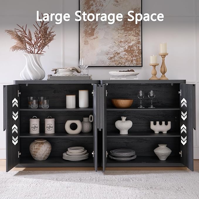 103.5'' Sideboard Buffet Cabinet W/Storage, Modern Accent Cabinets W/Curved Handles & Adjustable Shelves, 6 Doors Coffee Bar Buffet Table Credenza for Living Room Kitchen Hallway, Dark Grey