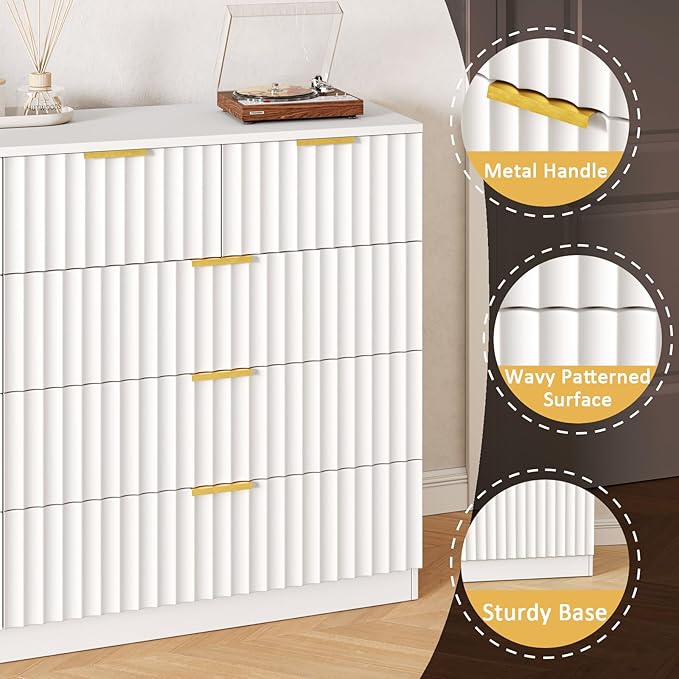 Fluted 10 Drawer Dresser for Bedroom,55.1''W Modern Dresser for Closet with Metal Handle, Wooden Chest of Drawers for Bedroom, Living Room, Hallway,White