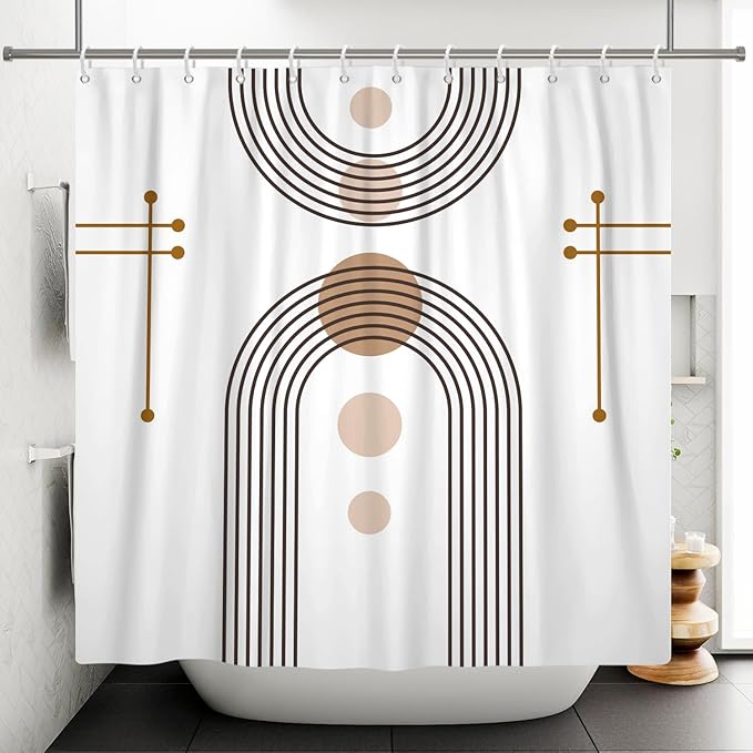Mid Century Boho Shower Curtain Abstract Arch Sun Rainbow Modern Minimalist Geometric Aesthetic Shower Curtains for Polyester Fabric Bathroom Decorations 48x72 inch