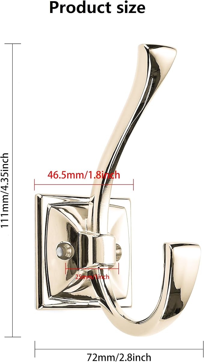 2 Pack Decorative Heavy Duty Towel Hooks for Hanging Robe Double Polished Nickel Coat Hooks Wall Mounted with Screws for Key, Towel, Bags, Cup, Hat