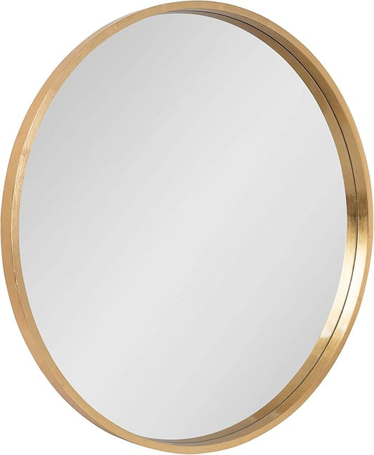 Kate and Laurel Travis Round Wood Wall Mirror, 31.5" Diameter, Gold, Modern Glam Wall Décor Accent