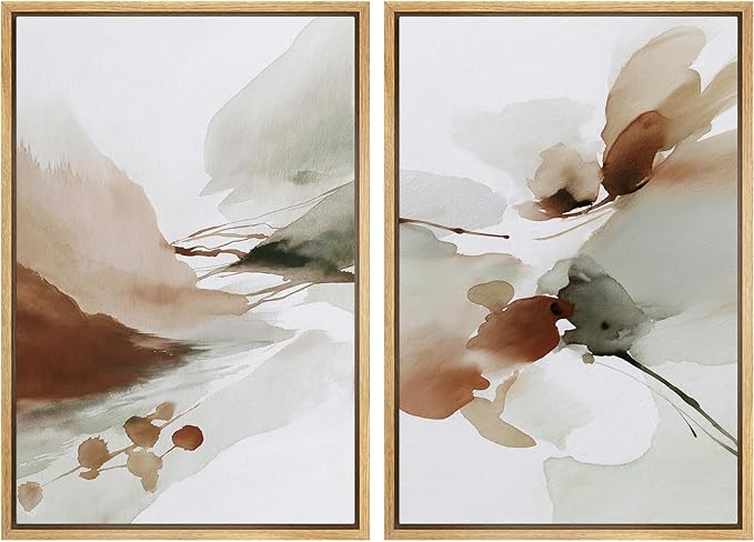 IDEA4WALL Framed Canvas Print Wall Art Set Earth Tone Watercolor Abstract Minimalist Nature-Inspired Illustrations Modern Art Decorative Calm/Zen for Living Room, Bedroom, Office - 24"x36"x2 Natural