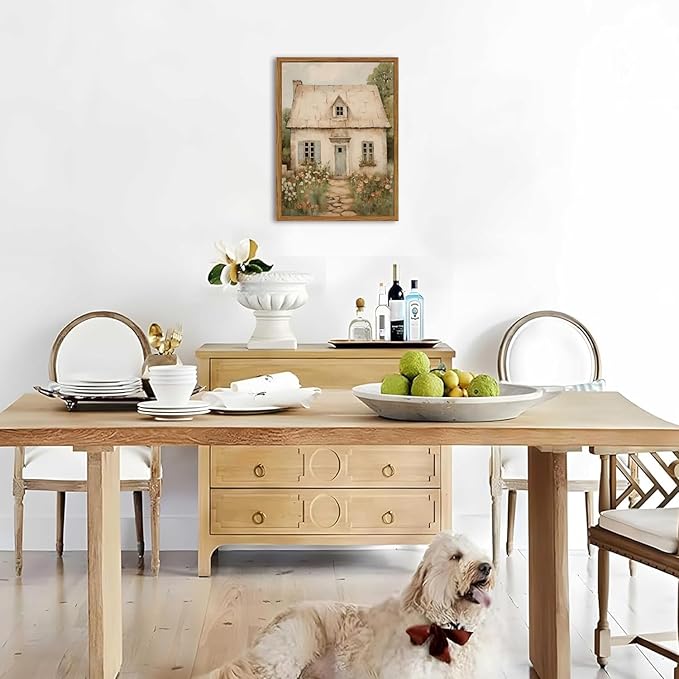 Vintage French Country Wall Art, Modern Farmhouse Wall Decor Painting, Rustic Cottage House Poster Canvas Prints Countryside Landscape Artwork for Bedroom Living Room 16x24 inch Wood Framed