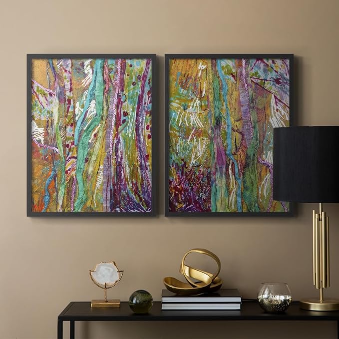 Renditions Gallery Set of 2 Peel & Stick Framed Prints, Modern Abstract Wall Art, Colorful Artistic Painting Wall Decor, Re-Stickable - Ready to Hang - 11"x14" - Black Frame LT588