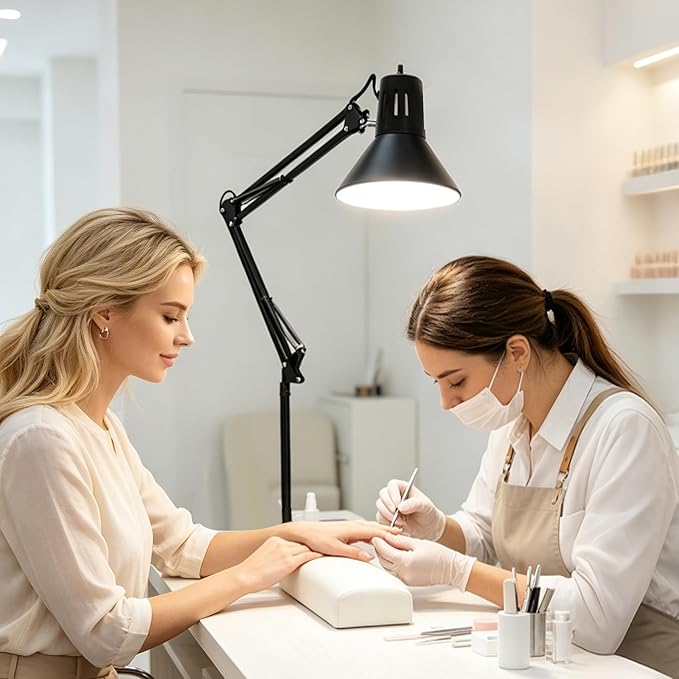 2 Pack LED Desk Lamp With Clamp for Office Home, Eye-Caring Desk Light with 360°Adjustable Extra Tall Metal Swing Arm, High Intensity Clamp w/A19 E26 Bulb for Working Reading, Table Lamps White Light