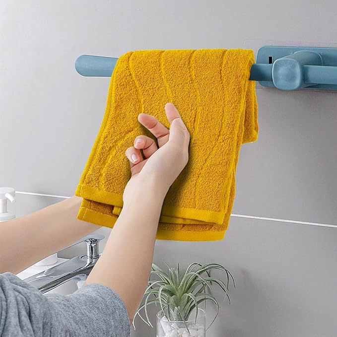 Jacquotha Wavy Striped Cotton Hand Towels, Set of 4, Dry Your Hand Instantly, 13x29 Inches, Mustard Kitchen Bathroom Towel