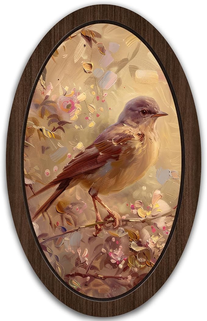 UYIKG Vintage Bird Floral Oval Wooden Wall Art Decor,Rustic Farmhouse Cottage Core Decor,Vintage Wall Decor for Theme Room Home Bedroom Living Room 9x14.6 in