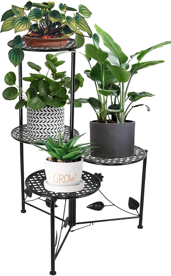 NAKUPE Plant Stand Indoor Outdoor, 4 Tier Corner Metal Flower Display Holder Shelf for Multiple Plants, 30" Tall Heavy Duty Planter Rack for Patio Garden Balcony Living Room, Black
