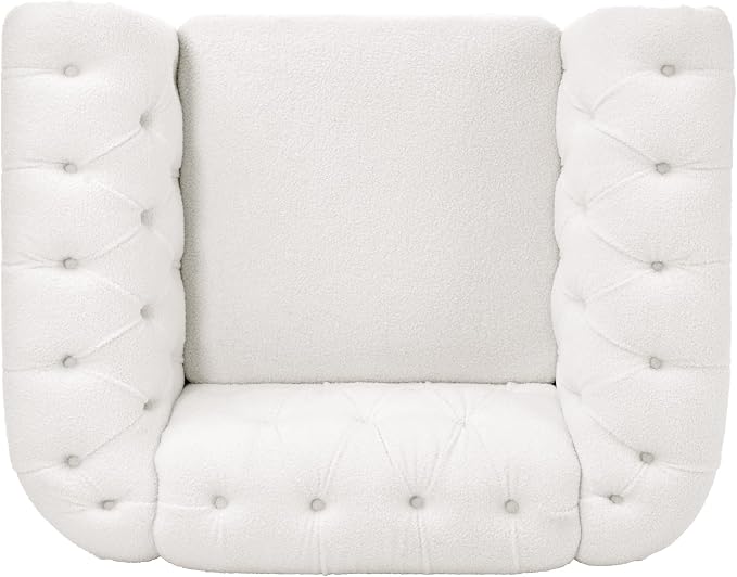 Yoglad Upholstered Accent Chair, Retro Style Armchair with Rolled Arms, Comfy Single Sofa with Wood Legs and Nailhead for Living Room, Bedroom, Apartment (White, 39", Teddy Fabric)