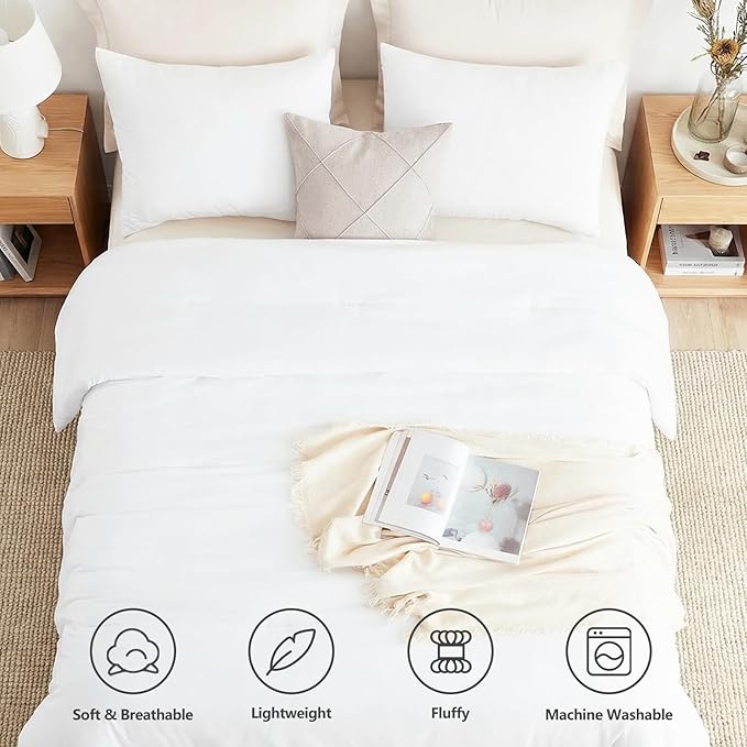 CozyLux California King Comforter Set White, 3 Pieces Cal King Lightweight Down Alternative Quilted Bedding Sets, All Season Soft Breathable Solid Comforter with 2 Pillowcases, Bed Set Gift for Home