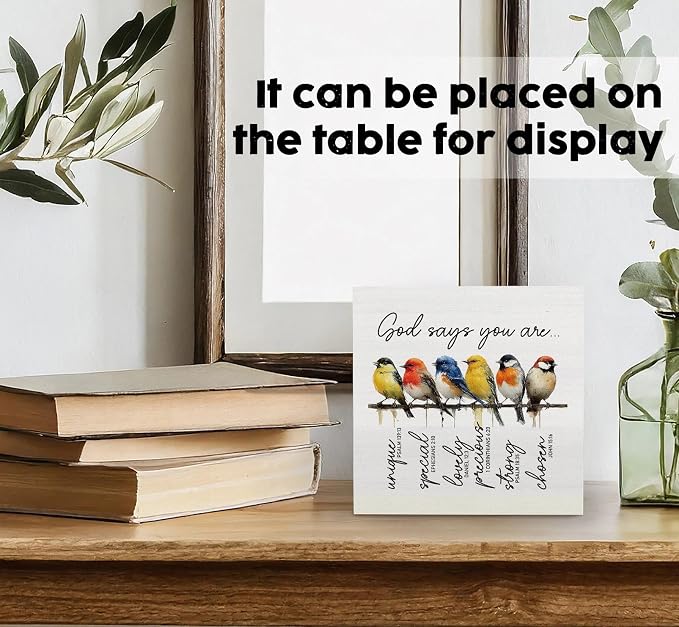 Christian Inspirational God Says You Are Sign - Bible Verse Religious Bird Shelf Desk Decor, Inspirational Bird Wooden Box Sign, Christian God Says You Are Gifts for Women Decorative Signs & Plaques