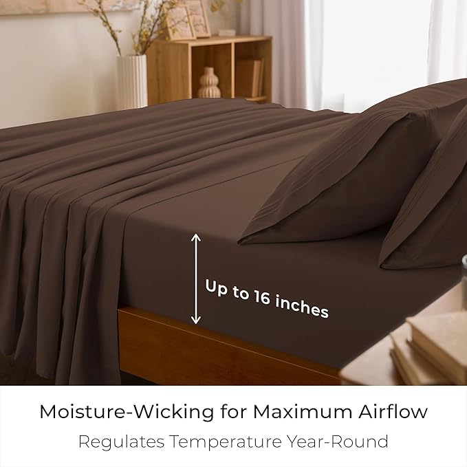 Mellanni California King Sheets Set - 4 PC Iconic Collection Bedding - Hotel Luxury, Extra Soft, Cooling Bed Sheets - Wrinkle, Fade, Stain Resistant (Cal King, Brown)
