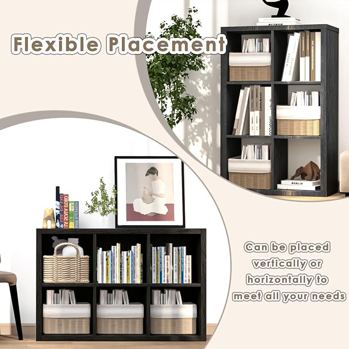 Endearing Limons【2026 Wooden Thick Border 6 Cube Shelf Storage Organizer with Anti-Tipping Kits + Reversible Open Back Bookcase (11x 11 Unit Cell Chocolate)