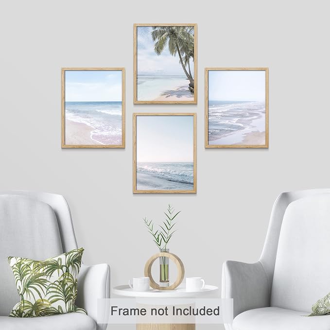 SIGNWIN Poster Bathroom Decor, Wall Art Room Decor Multicolor for Living Room, Bedroom, Office White Pastel Tropical Island Ocean Beach Shore Nature Wilderness Realism Landscape Colorful - 12"x16"x4