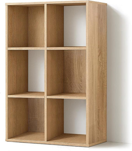 CAPHAUS Sturdy Room 11-Inch Cube Storage Organizer Shelf, with Thick Exterior Edge, Storage Shelf Divider w/Back, Bookcase, 6-Cube, Natural Oak