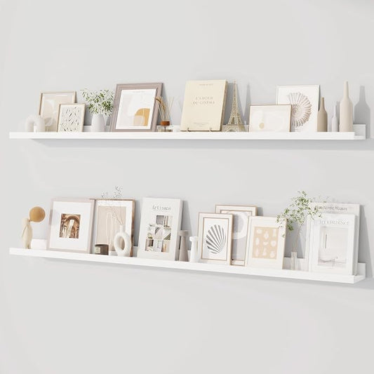 Dreamland Picture Ledge Shelf for Wall, Floating Shelves Set of 2,55 inch Long Floating Shelves with Lip for Living Room,Bedroom,Bathroom,Kitchen,White