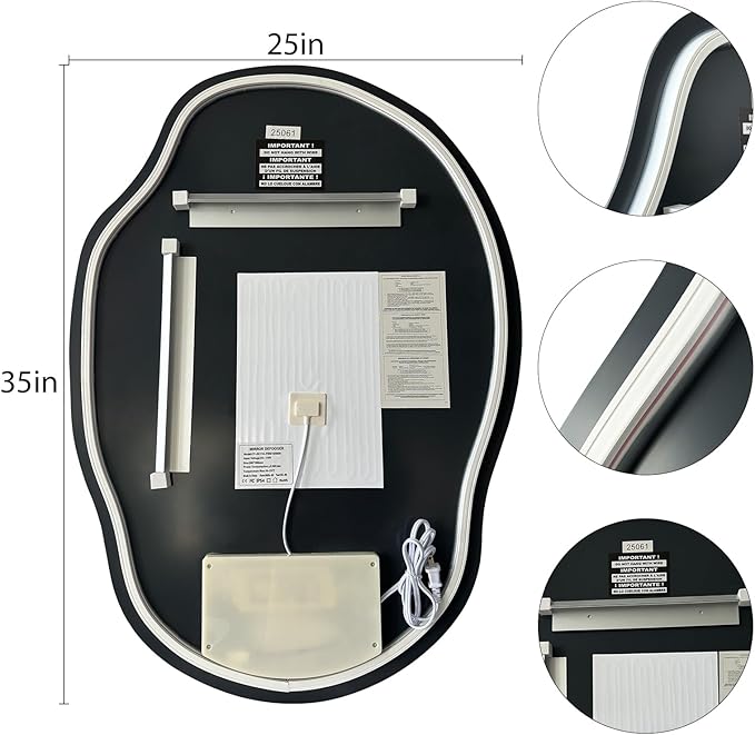 LED Bathroom Mirror with Lights, Asymmetrical Irregular Backlit Vanity Mirror, 35" H x 25" W, Anti-Fog, Dimmable 3 Color Temperature, Memory Function, Hardwired Wall Mounted, Horizontal or Vertical