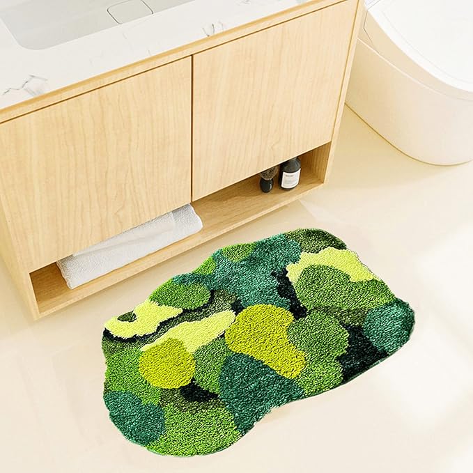 Grass Green Moss Bath Mat for Bathroom Cute Moss Kitchen Rug Non Slip Shaggy Kids Bedroom Decor Home Entryway Door Mat 31.5''x23.6''
