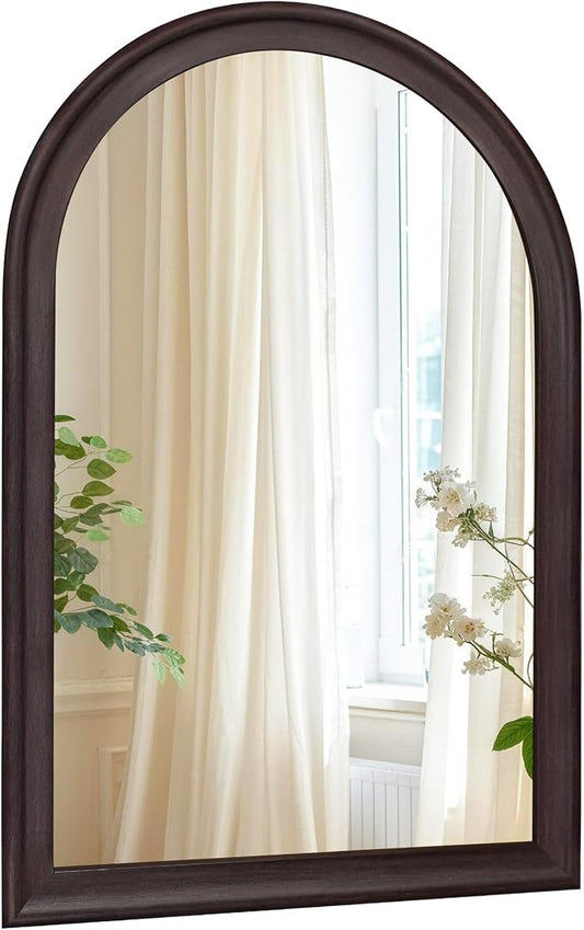 Tanmicoshomy Arched Bathroom Mirrors for Wall 24x36 Inch, Dark Brown Framed Arch Mirror with Tempered Glass for Living Room, Bedroom or Entryway