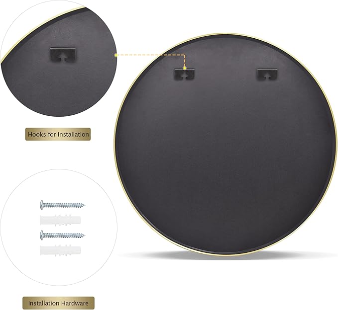 VooBang Round Mirror 23.6" Gold Wall Mounted Circle Mirrors Vanity Mirror with Aluminum Alloy Frame Modern Decoration for Bathroom, Living Room, Vanity, Bedroom, Entryway
