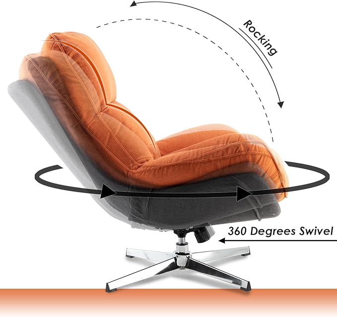 Modern Swivel Accent Chair, Upholstered Linen Fabric Lounge Chair Sofa Chair with High Backrest, Comfy Rocking Chair for Living Room Bedroom, Orange