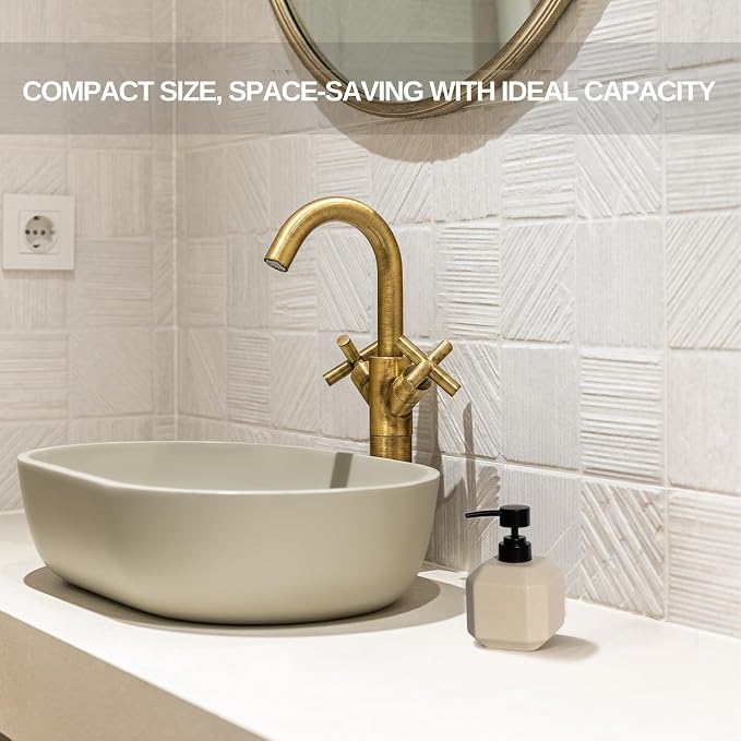 LuxFlowing Elegant Ceramic Soap Dispenser with Pump, Small, Cute and Simple Style, Ideal for Bathroom Hand Soap and Kitchen Dish Soap (Grey)