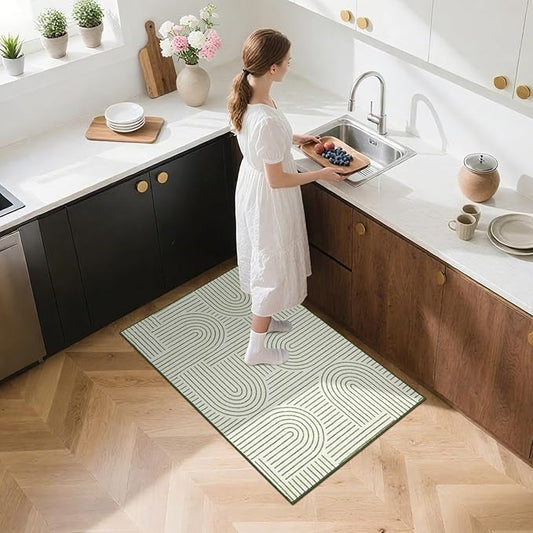 Washable Rug 2x3 Area Rugs for Entryway, Abstract Rug for Bedroom, Soft Rainbow Non Slip Small Area Rug with Rubber Back, Low Pile Stain Resistant Boho Geometric Carpet for Dining Room, Green