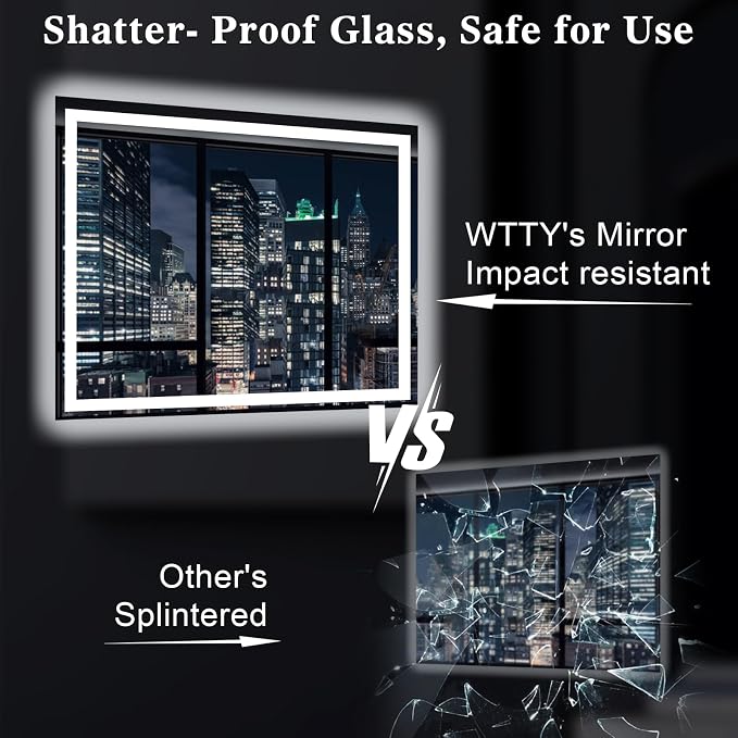 WTTY 40"x28" LED Bathroom Mirror with Lights, Backlit and Front Lighted Bathroom Vanity Mirrors for Wall, Anti-Fog, Dimmable Wall Mirrors for Bathroom, Memory, Tempered Glass, Double LED Vanity Mirror