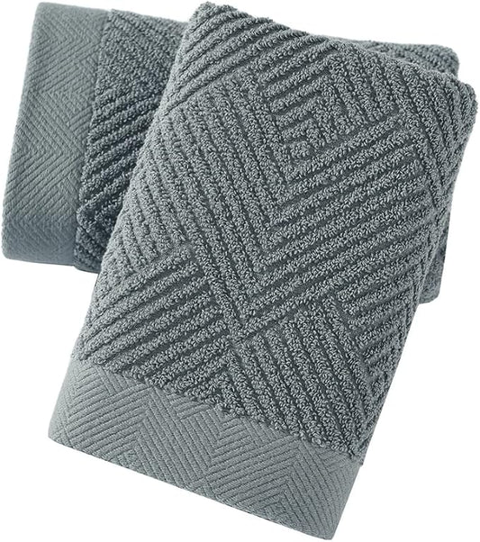 sense gnosis Grey Striped Hand Towel 13 X 29 Inch, 2 PC | Herringbone Pattern Premium 100% Cotton Ultra Soft Highly Absorbent Hand Towel Set for Bathroom