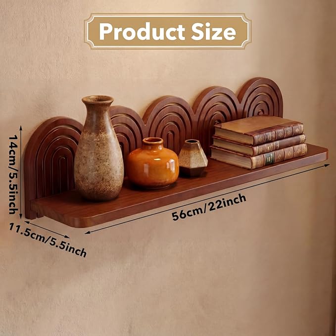 Briwooody Wood Wall Coat Rack/Boho Wall Shelf Mid-Century Modern Wooden Coat Vintage Mount Altar Decor for Bathroom Bedroom Office Nursery Decor Entryway Organize (22 x 5.5 x 4.5 Inch,Charcoal,1 Pcs)