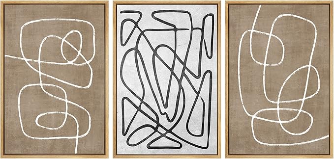 SIGNWIN Framed Canvas Print Wall Art Set Geometric Mid-Century Sketches Graffiti & Street Art Abstract Illustrations Modern Art Decorative Nordic for Living Room, Bedroom, Office - 16"x24"x3 Natural