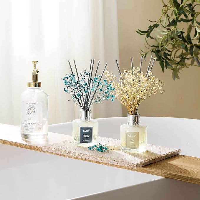 Airkeep Reed Diffuser 3.38 oz (100ml) 2pk,Clean Linen/Cashmere Vanilla Scented Reed Diffuser Set,Reed Diffuser & Oil Diffuser Sticks, Aromatherapy, Home & Kitchen Décor,Fragrance and Gifts