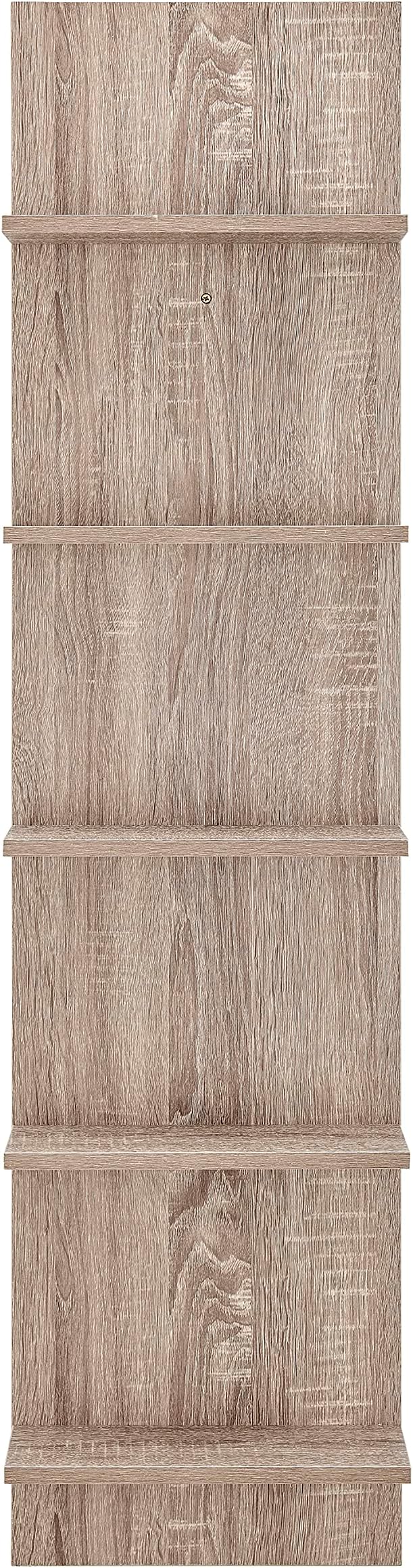 Danya B. Narrow Decorative Wall Mount Vertical Shelving Unit – Modern Column with 5 Shelves Home or Office for Books, Décor Display (Oak)