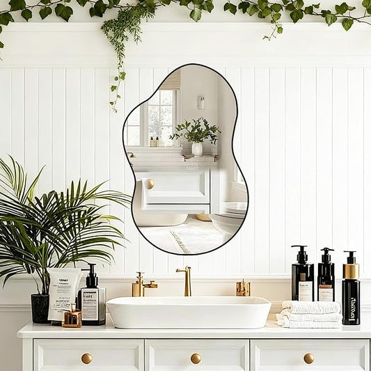 32"x20" Frameless Asymmetrical Irregular Bathroom Mirror, Wavy Vanity Wall Mirror for Modern Bathroom, Bedroom, Entryway, Living Room Decor
