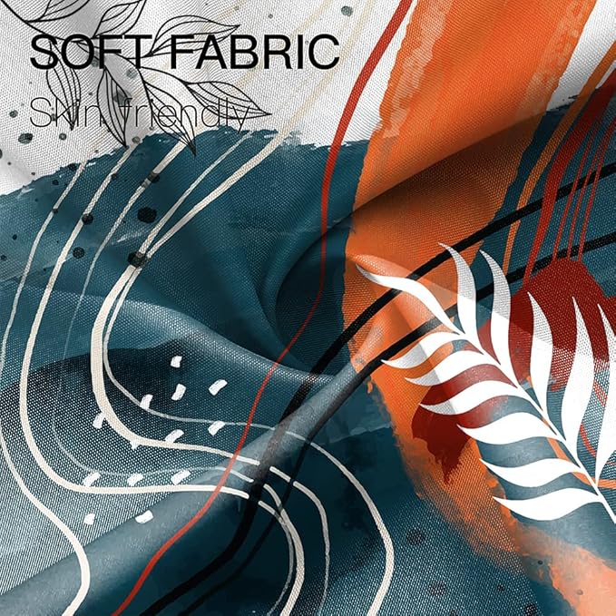 Mid Century Boho Shower Curtain 48Wx72H Abstract Eucalyptus Leaves Navy Blue and Coral Color Shower Curtains Modern Aesthetic Art Fabric Waterproof for Bathroom Decor 8 Plastic Hooks