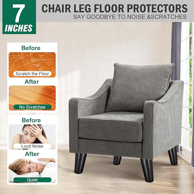 FoDau770 Black Rubber Wood Furniture Legs 7 Inches, Slant Tapered Wood Feet Mid Century Sofa Legs Set of 4, 5/16" UNC Furniture Feet Replacement Parts for Cabinet Couch Dresser Chair Ottoman Table